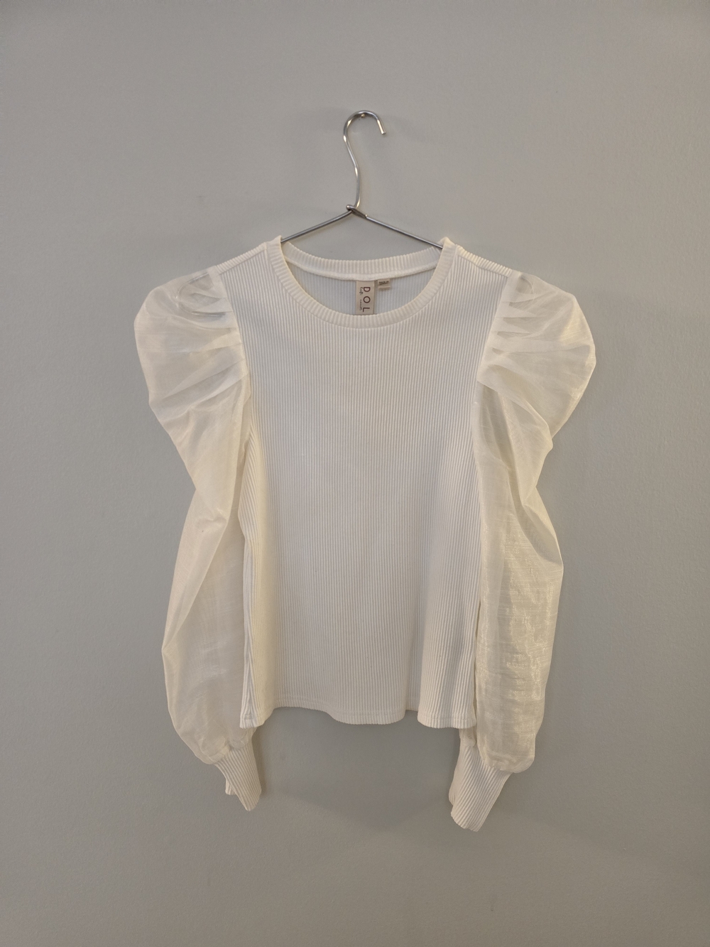 Anthropologie Dolan Ribbed Sheer Puff Sleeve Blouse White